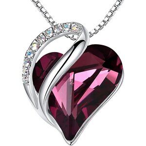 Womens Love Heart Crystal Adjustable Chain Pendant Silver Purple Plated Necklace